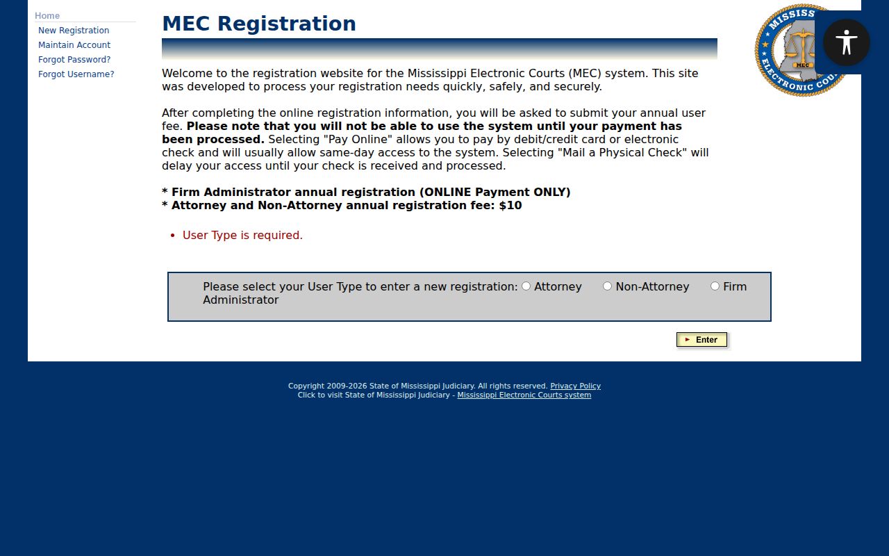 PAMEC account and user type fields