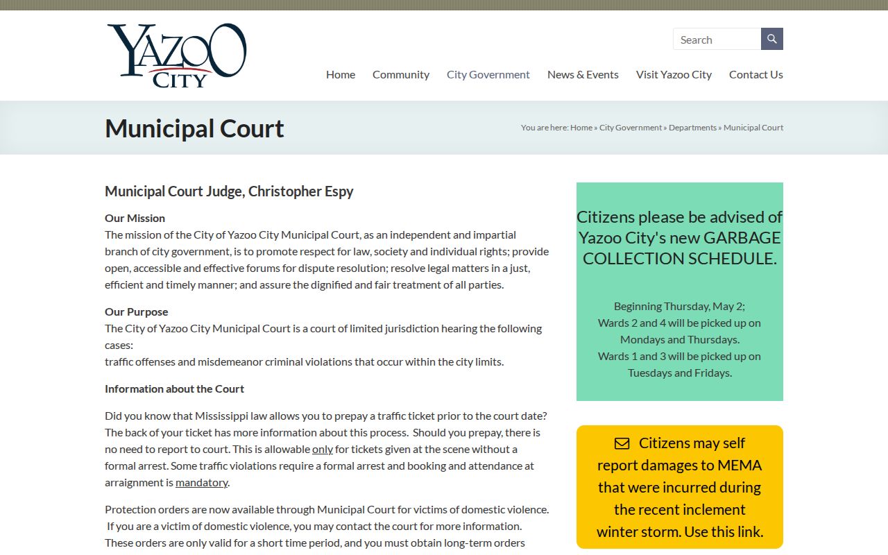 Yazoo City Municipal Court instructions