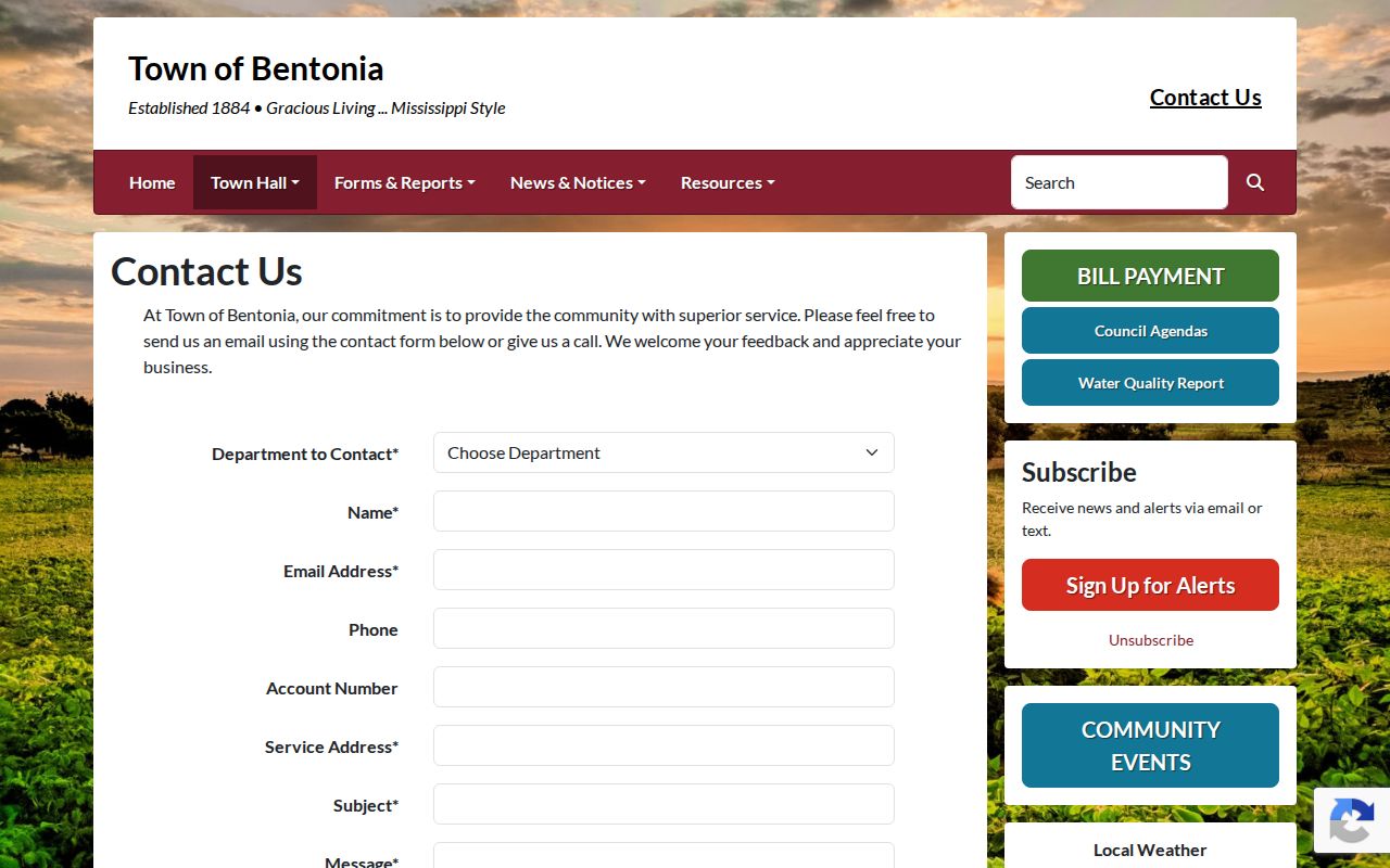 Bentonia department contact form fields
