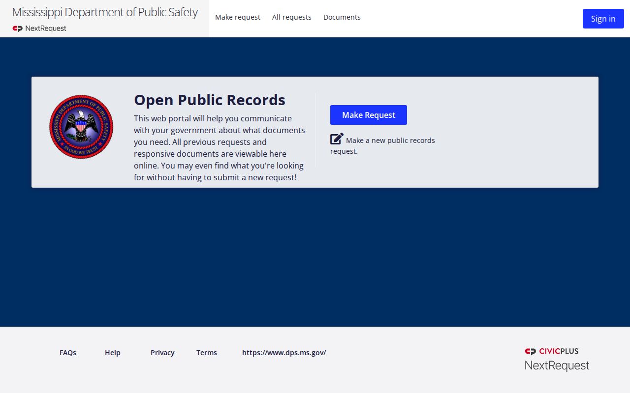 Mississippi state public records request portal