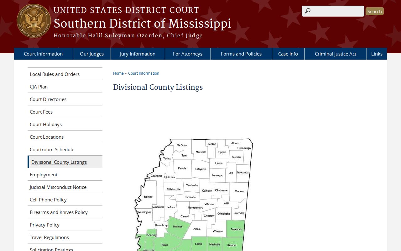 Federal divisional county listing for Yazoo County
