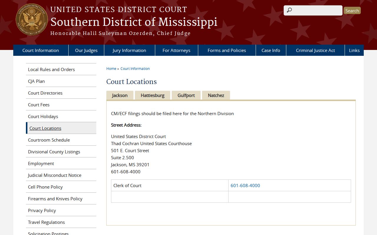Jackson federal courthouse location page